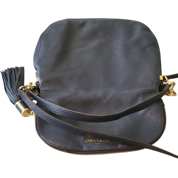 MICHAEL KORS Signature Fold Over Navy Blue Crossbody / Shoulder Bag w/ Gold - Picture 8 of 15